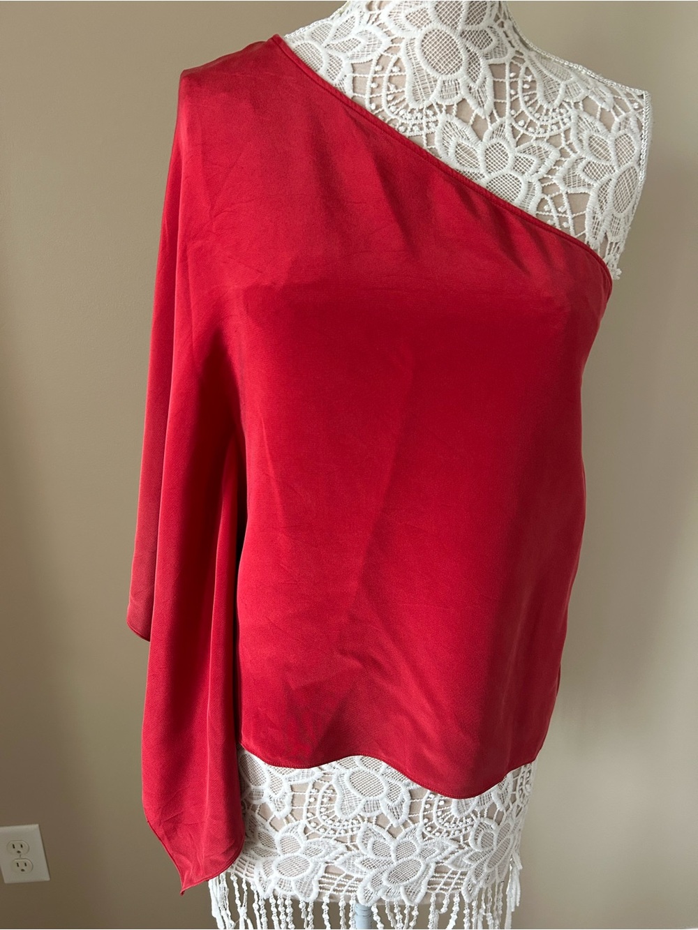 One-Shoulder Red Draped Top
